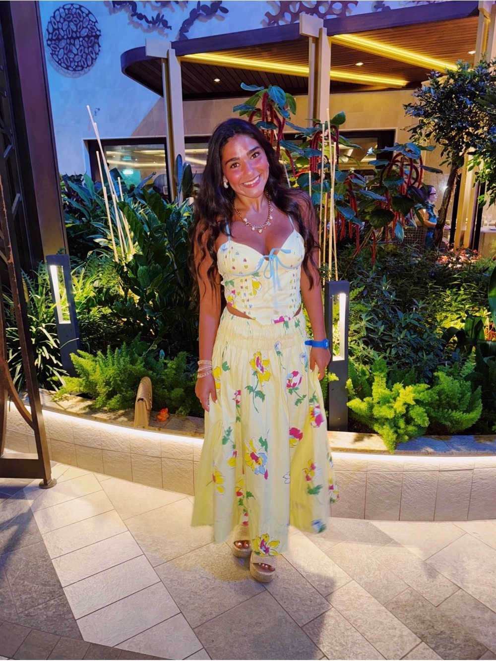 Free People Pale Yellow Smocked Waist Skirt